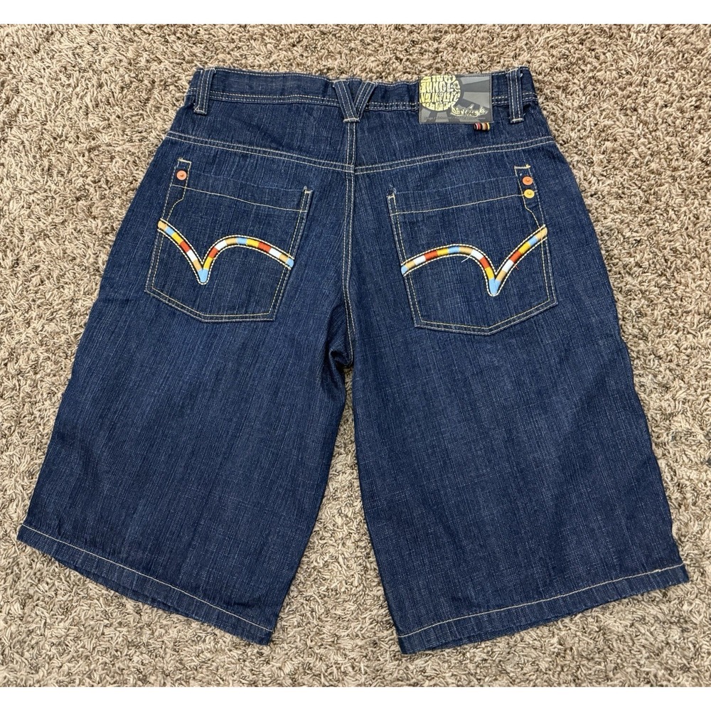 Vintage Y2K 5ive Jungle & Co Embroider Baggy Hip Hop Denim Short Sz 36x13